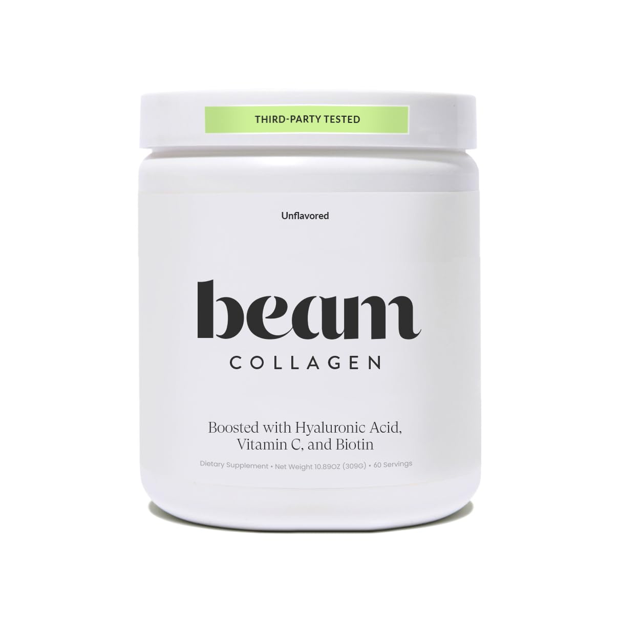 Beam Collagen Powder, Collagen for Women, Collagen with Hyaluronic Acid, Collagen Peptides Type 1 and 3, with Biotin, Grass Fed Bovine, Third-Party Tested, Best for Coffee, Vitamin C, 30 Servings