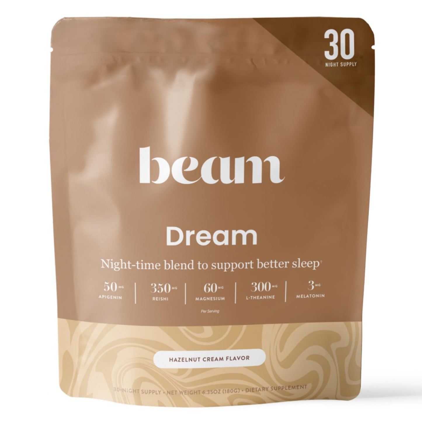 Beam Dream Sleep Powder, Natural Sleep Aid and Magnesium Hot Cocoa Drink for Adults, Calming Sleep Supplement with Apigenin, Nighttime Sleep Drink Powder, Third Party Tested Supplement, 30 Servings