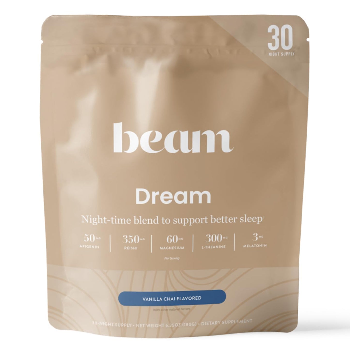Beam Dream Sleep Powder, Natural Sleep Aid and Magnesium Hot Cocoa Drink for Adults, Calming Sleep Supplement with Apigenin, Nighttime Sleep Drink Powder, Third Party Tested Supplement, 30 Servings