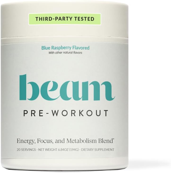 Beam Pre Workout Powder for Energy, Focus & Endurance – Natural Caffeine from PurCaf, Cognizin, Electrolytes, L-Citrulline, Beta-Alanine, L-Theanine – No Crash, Jitter-Free, 20 Servings