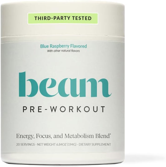 Beam Pre Workout Powder for Energy, Focus & Endurance – Natural Caffeine from PurCaf, Cognizin, Electrolytes, L-Citrulline, Beta-Alanine, L-Theanine – No Crash, Jitter-Free, 20 Servings