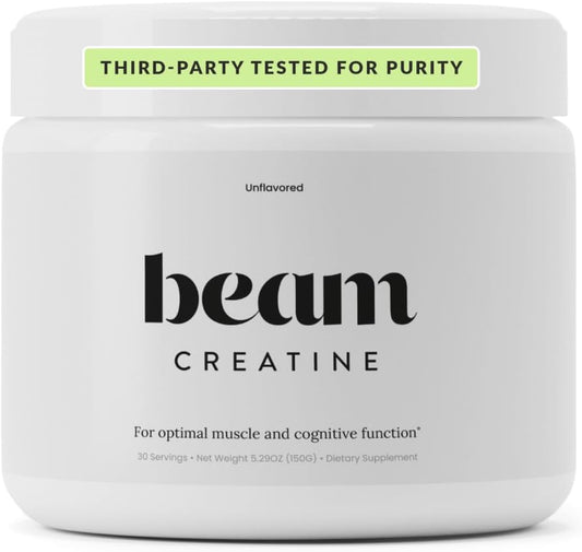 Beam Creatine Monohydrate Powder - Micronized Creatine for Muscle Growth, Strength, Endurance & Recovery - Unflavored, Fast-Dissolving, Workout Supplement for Men & Women, Keto & Vegan - 30 Servings