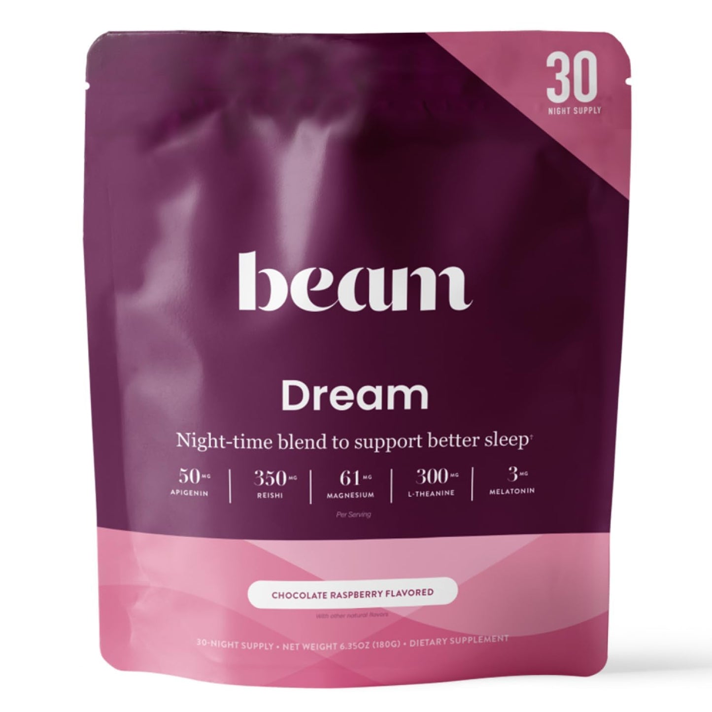 Beam Dream Sleep Powder, Natural Sleep Aid and Magnesium Hot Cocoa Drink for Adults, Calming Sleep Supplement with Apigenin, Nighttime Sleep Drink Powder, Third Party Tested Supplement, 30 Servings