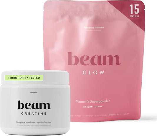 Beam Glow & Creatine Bundle, Hormone Balance, Energy & Muscle Support for Women, Hair, Skin, Nails, Hydration, Vegan, No Sugar, Third Party Tested