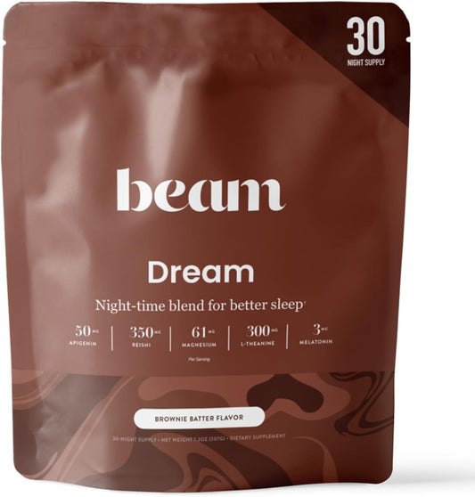 Beam Dream Sleep Powder, Natural Sleep Aid and Magnesium Hot Cocoa Drink for Adults, Calming Sleep Supplement with Apigenin, Nighttime Sleep Drink Powder, Third Party Tested Supplement, 30 Servings