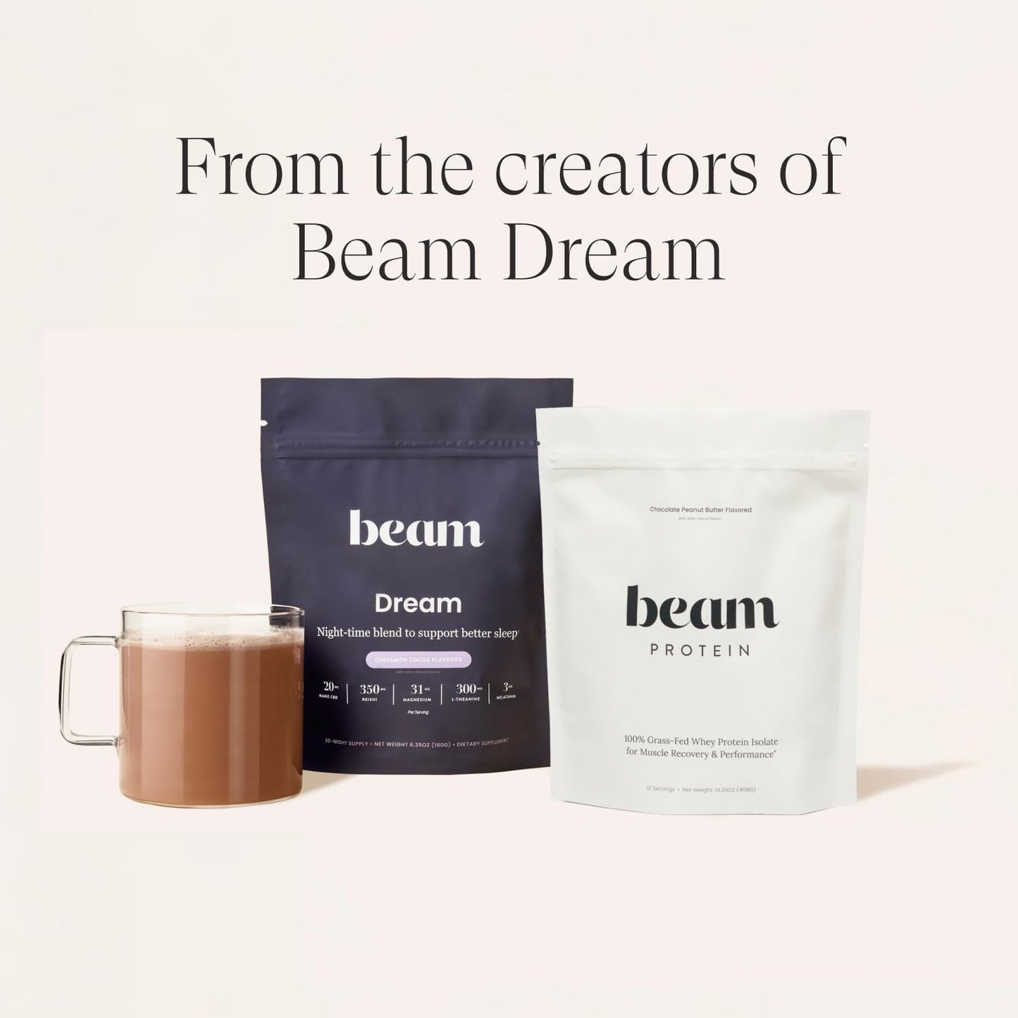 Beam Grass Fed Whey Protein Powder – Chocolate Peanut Butter, 12 Servings, 22g Protein Per Serving, Clean Whey Isolate & Concentrate, Low Carb, Paleo Friendly, GMO Free, Gluten Free, 3rd Party Tested