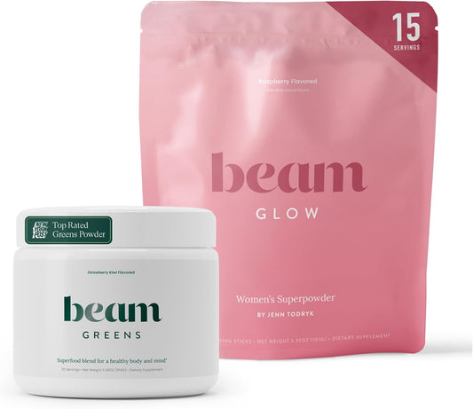 Beam Glow & Greens Bundle, Hormone Balance, Daily Greens & Energy Support for Women, Hair, Skin, Nails, Hydration, Vegan, No Sugar, Third Party Tested