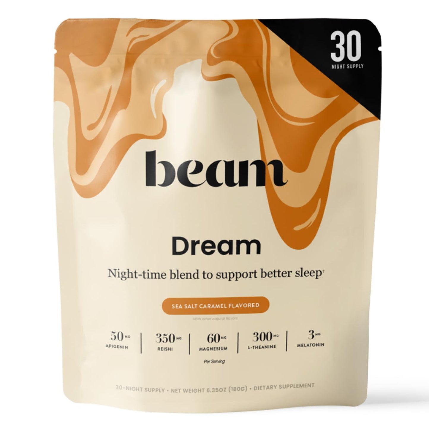 Beam Dream Sleep Powder, Natural Sleep Aid and Magnesium Hot Cocoa Drink for Adults, Calming Sleep Supplement with Apigenin, Nighttime Sleep Drink Powder, Third Party Tested Supplement, 30 Servings