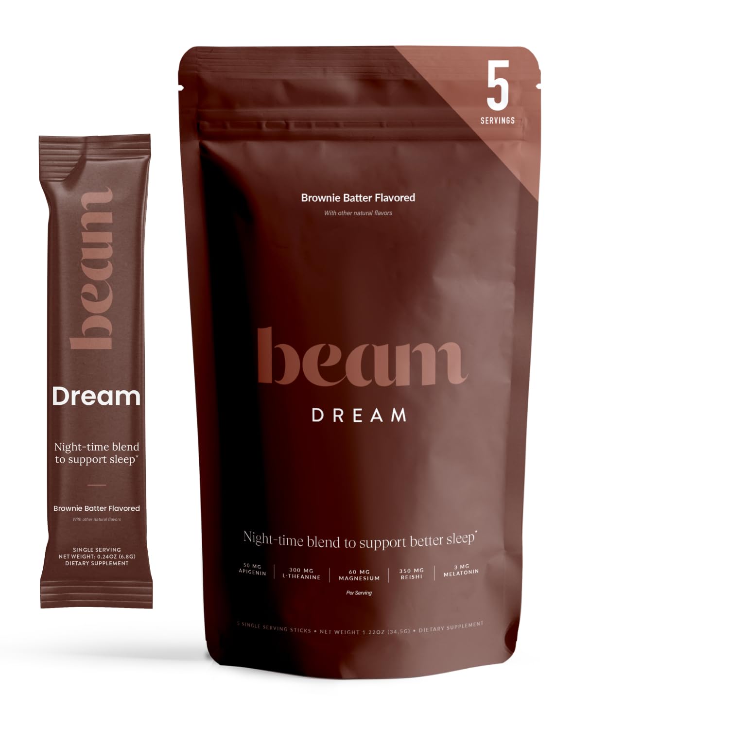Beam Dream Sleep Powder, Natural Sleep Aid and Magnesium Hot Cocoa Drink for Adults, Calming Sleep Supplement with Apigenin, Nighttime Sleep Drink Powder, Third Party Tested Supplement, 30 Servings