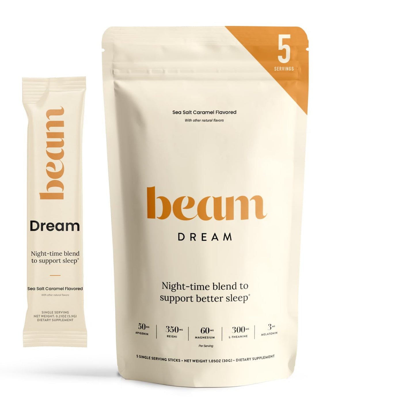 Beam Dream Sleep Powder, Natural Sleep Aid and Magnesium Hot Cocoa Drink for Adults, Calming Sleep Supplement with Apigenin, Nighttime Sleep Drink Powder, Third Party Tested Supplement, 30 Servings