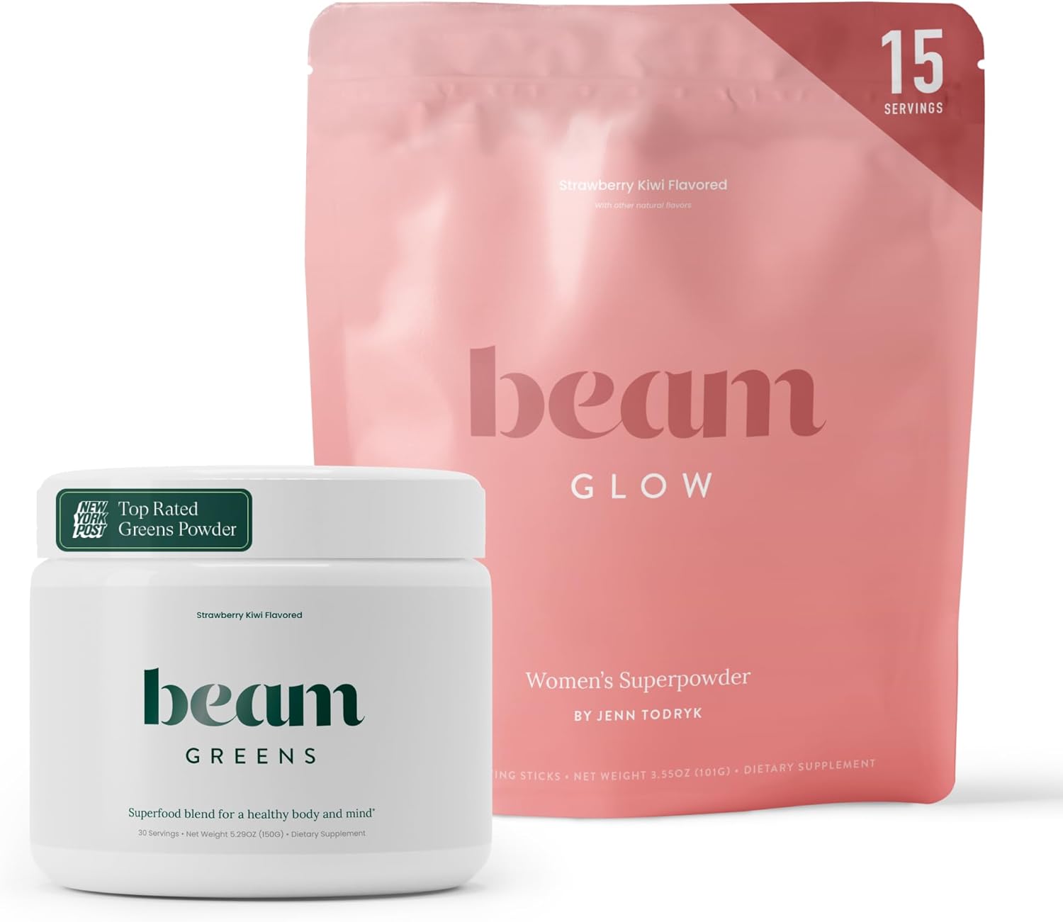 Beam Glow & Greens Bundle, Hormone Balance, Daily Greens & Energy Support for Women, Hair, Skin, Nails, Hydration, Vegan, No Sugar, Third Party Tested