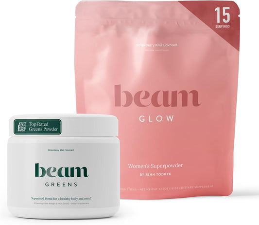 Beam Glow & Greens Bundle, Hormone Balance, Daily Greens & Energy Support for Women, Hair, Skin, Nails, Hydration, Vegan, No Sugar, Third Party Tested