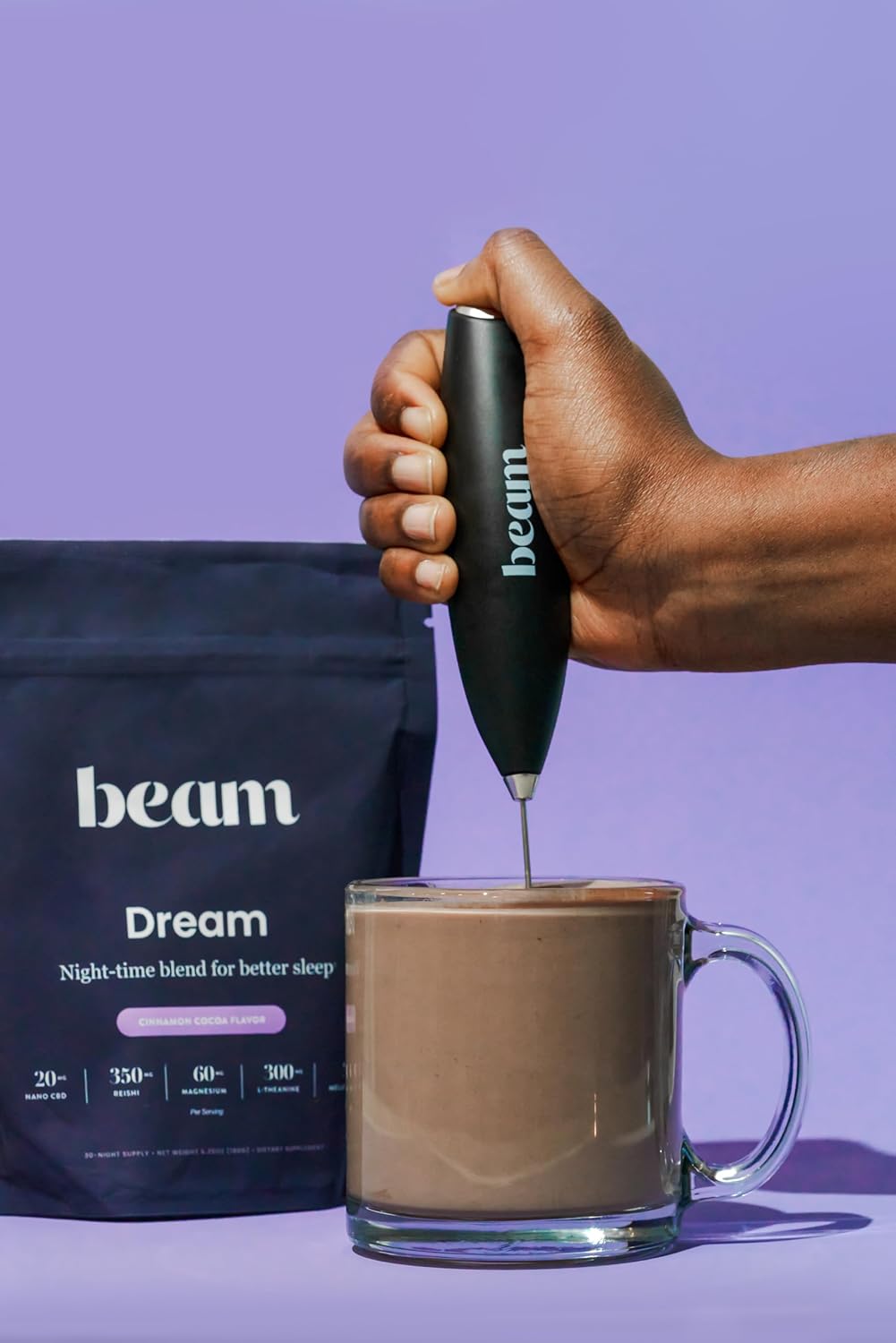 Beam Frother, Perfect for Mixing your Beam Dream Sleep Powder, Handheld Drink Mixer, Electric Whisk Foam Maker, Also for Coffee, Lattes, Cappuccino, Matcha, Hot Chocolate & Creamer, With Two Batteries